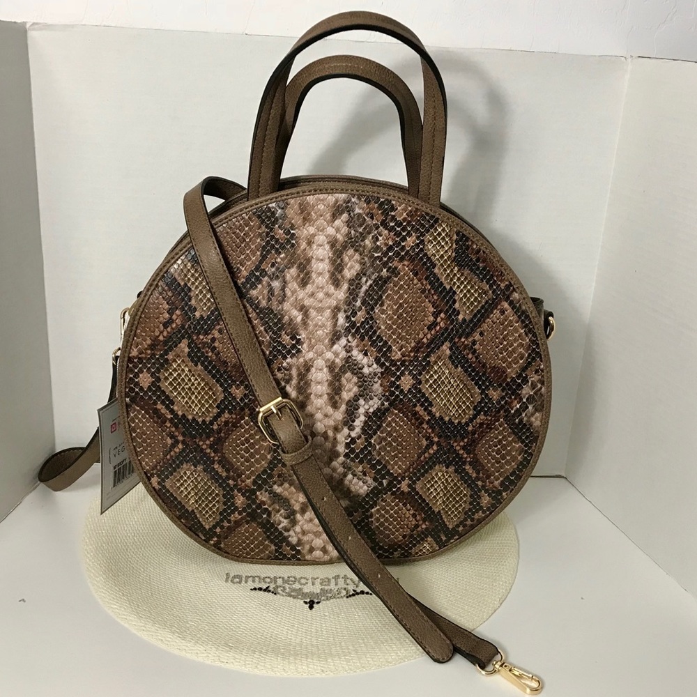 Jen & Co Hat Box Crossbody TAN & BROWN Snake Print